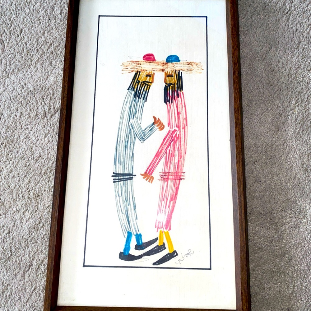 Vintage Framed Art‎ Two Men Signed